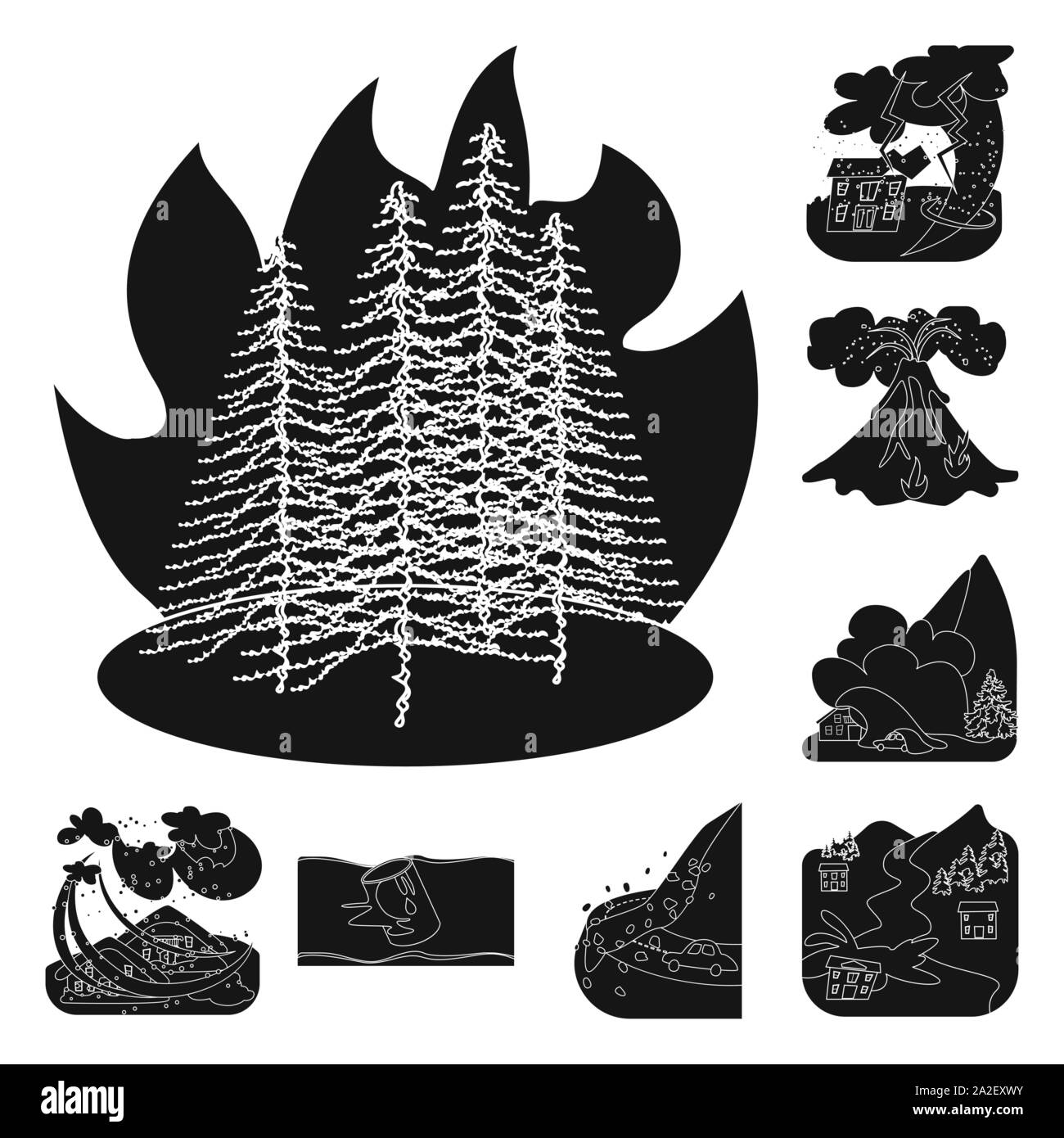 Vector design of calamity and crash sign. Collection of calamity and