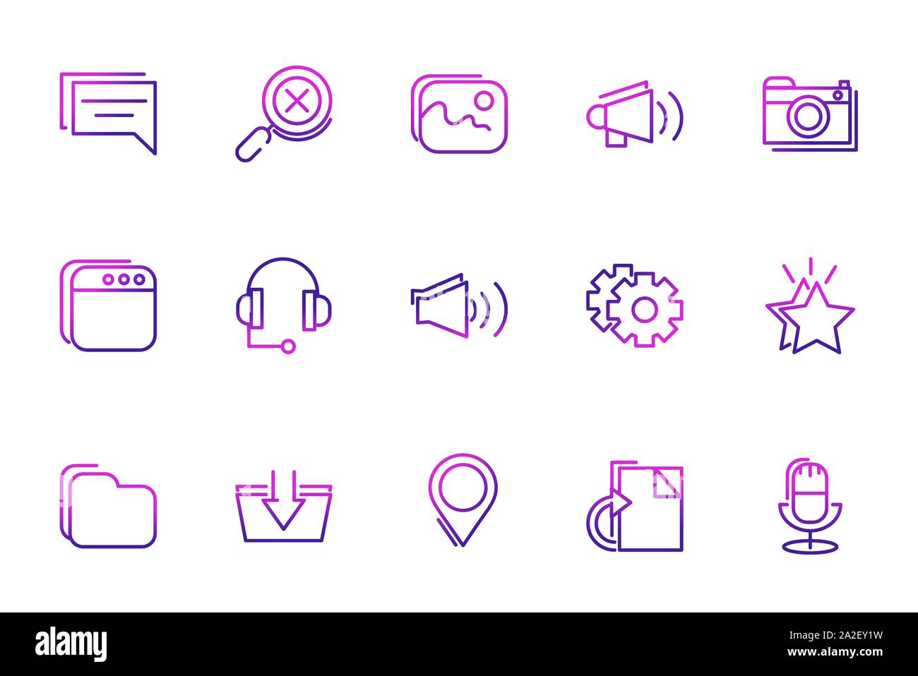 set of network social media icons line gradient vector illustration ...