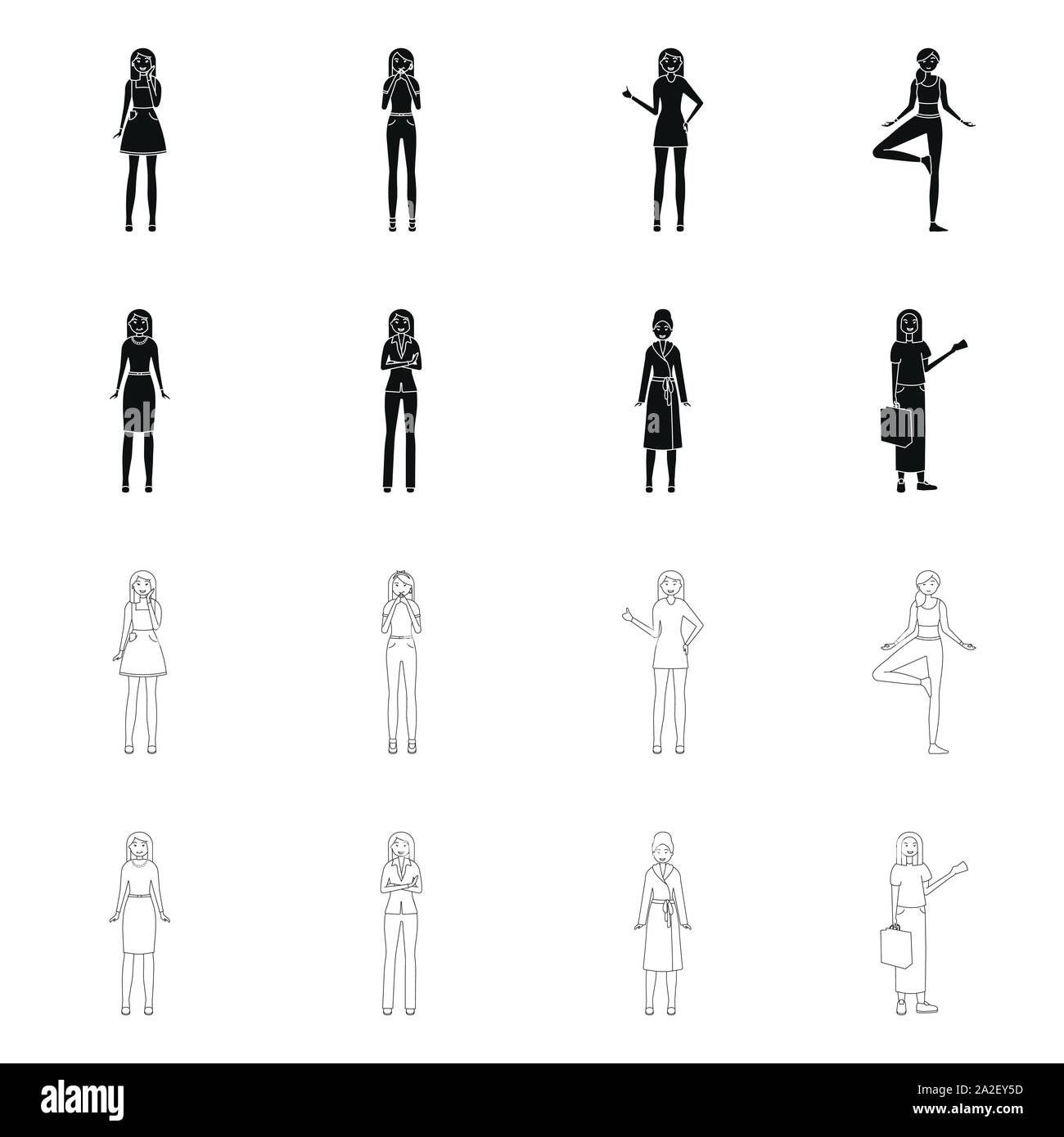 Isolated object of posture and mood icon. Set of posture and female ...