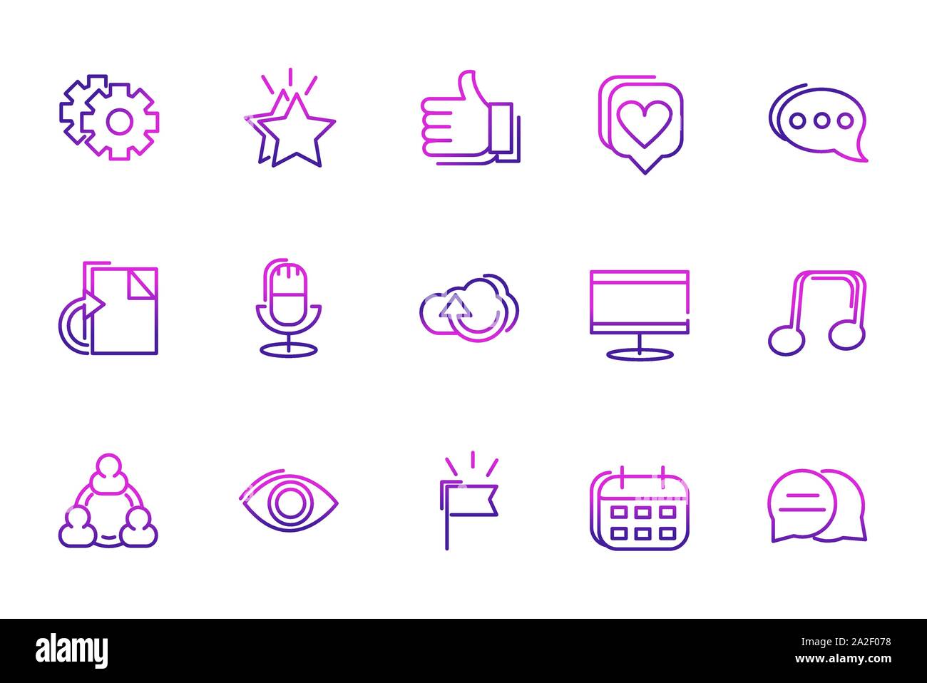 set of network social media icons line gradient vector illustration ...