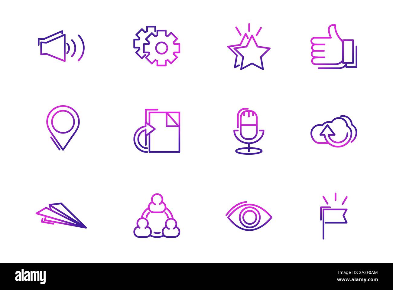 set of network social media icons line gradient vector illustration ...