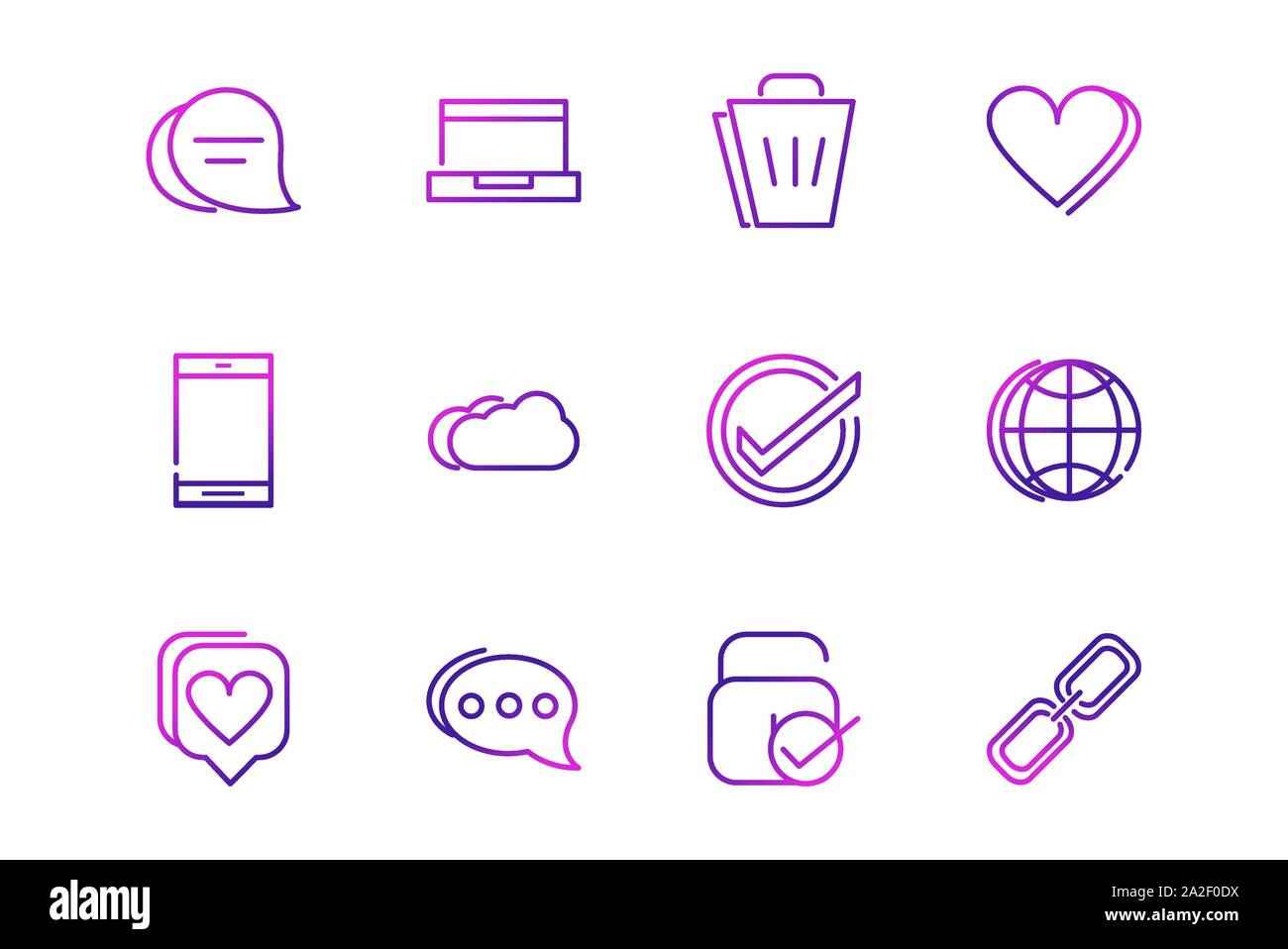 set of network social media icons line gradient vector illustration ...