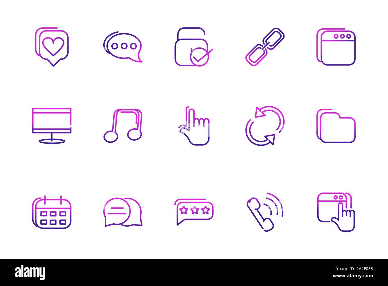 set of network social media icons line gradient vector illustration ...