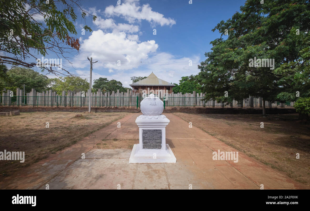 Anuradhapura/ Sri Lanka - AUGUST 07, 2019:  view of original stone pillars that remain at the ruins of the Brazen Palace. Or  Lowamahapaya Temple, one Stock Photo