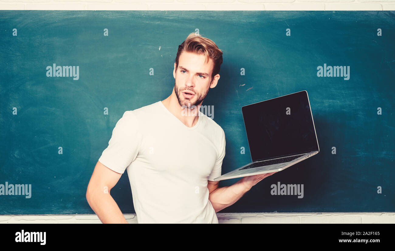 University student studying online. college teacher use computer  technology. student man at e learning class. man use 4g internet to study. modern  edu Stock Photo - Alamy