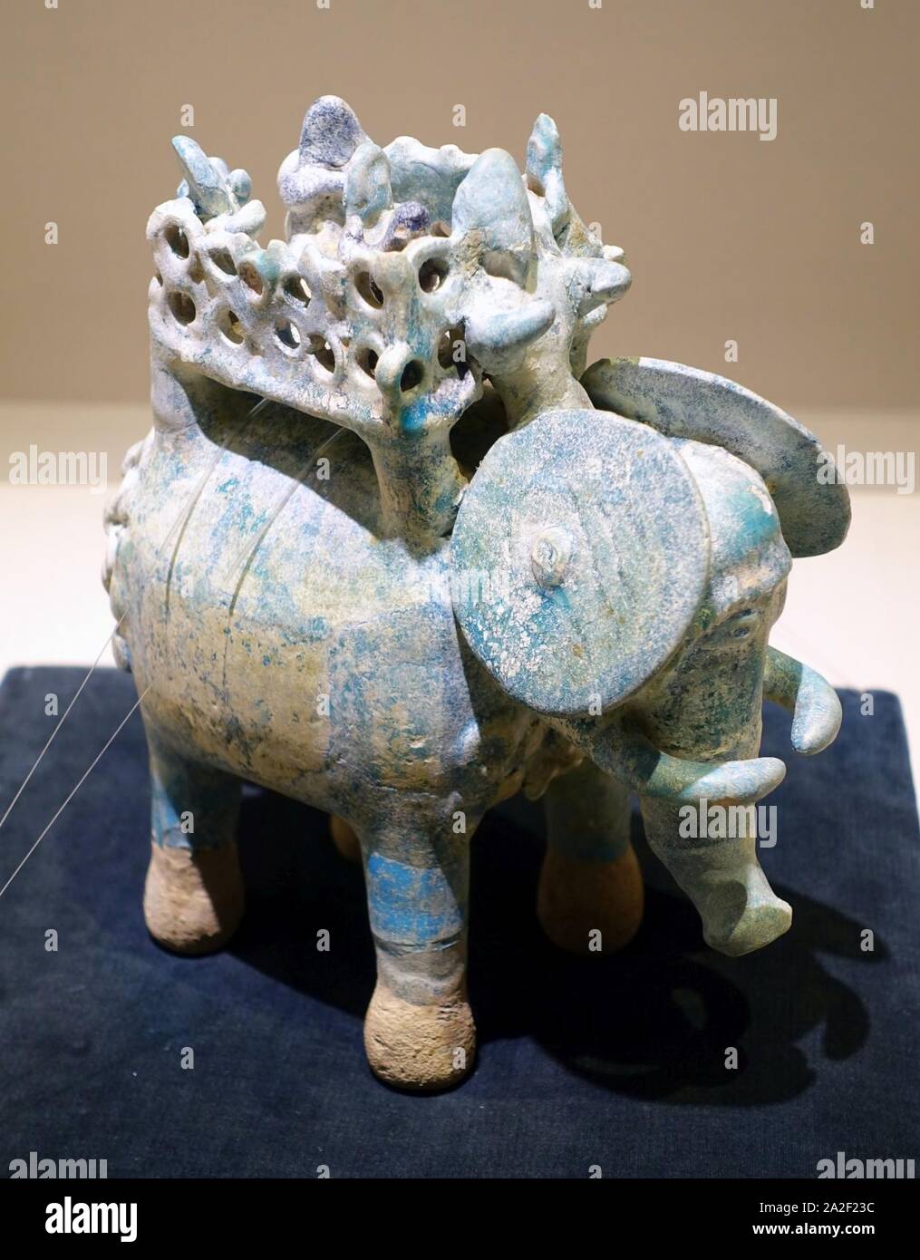 Elephant figure, Iran, 12th-13th century AD, blue glaze with iridescence Stock Photo
