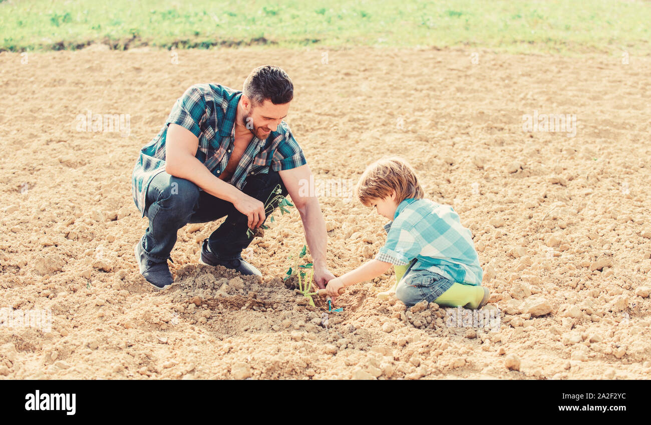 new life. soils fertilizers. rich natural soil. Eco farm. father and