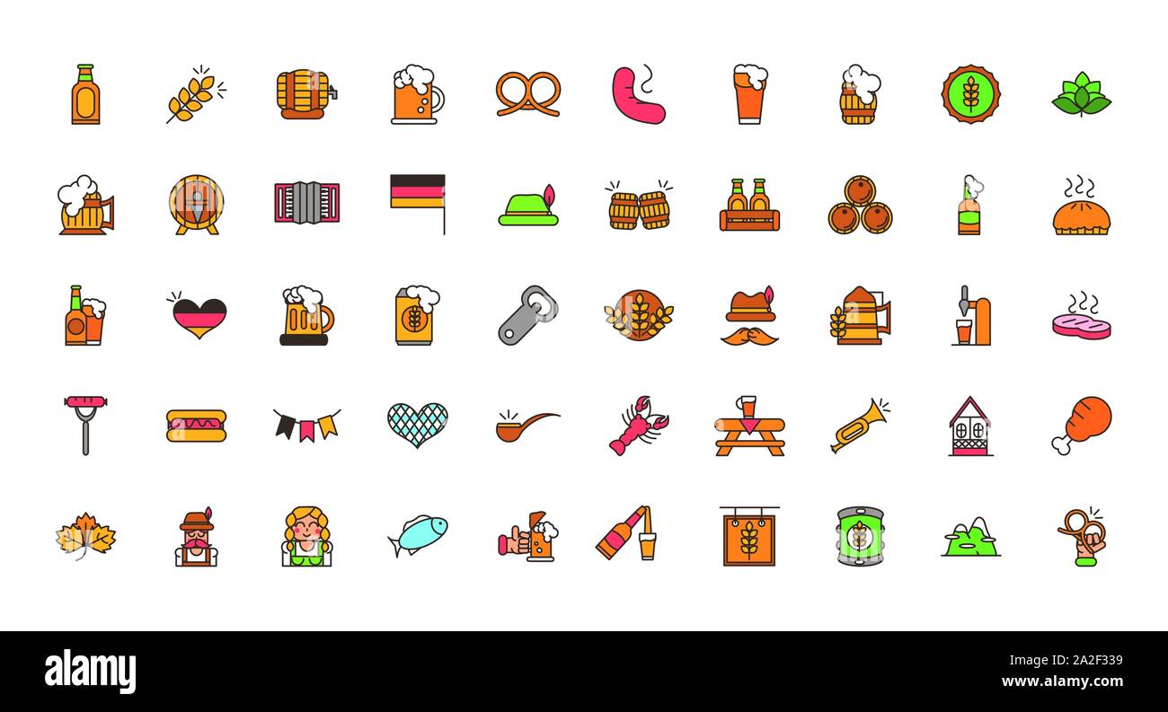 collection oktoberfest icons line filled vector illustration Stock ...