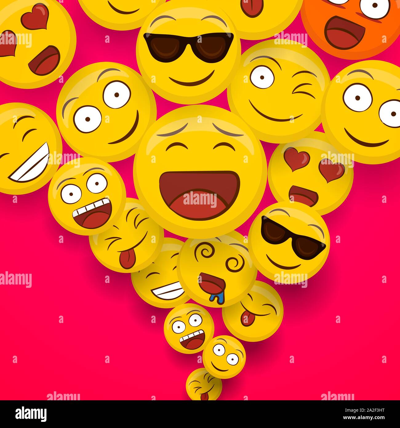 Social yellow emoticon icons on isolated background. Fun smiley face cartoons includes happy, cute and funny emotions. Stock Vector