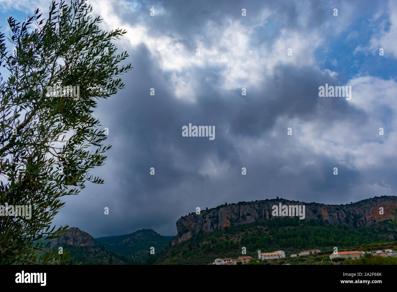 Cloudy skies of the village of Benizar, Moratalla (Spain) Stock Photo