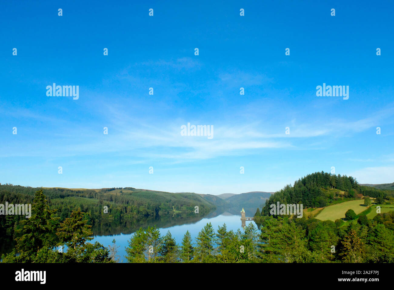 View of Lake Vyrnwy early morning from the Lake Vyrnwy hotel Stock