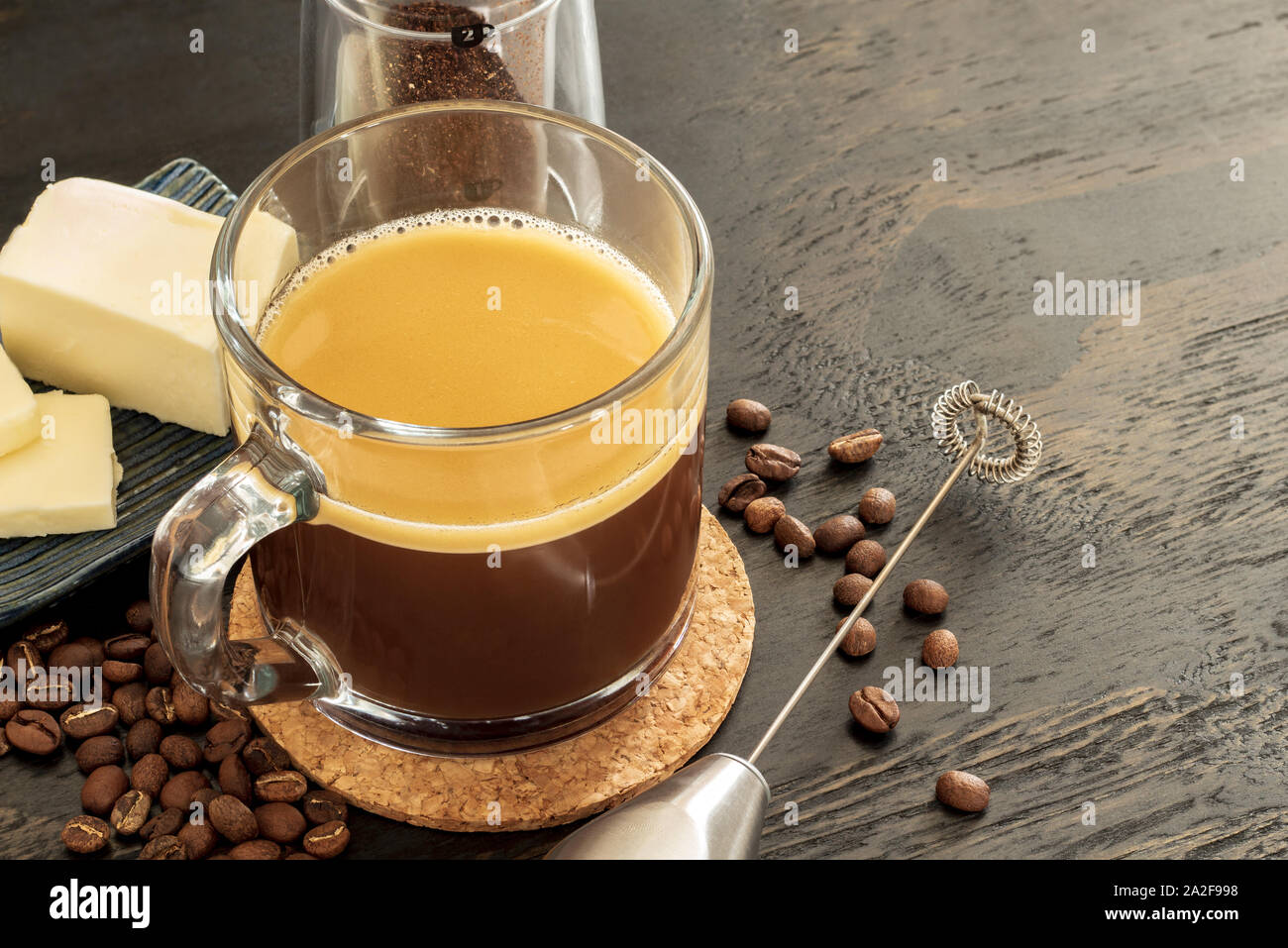 bulletproof coffee, keto beverage with grass fed butter Stock Photo Alamy
