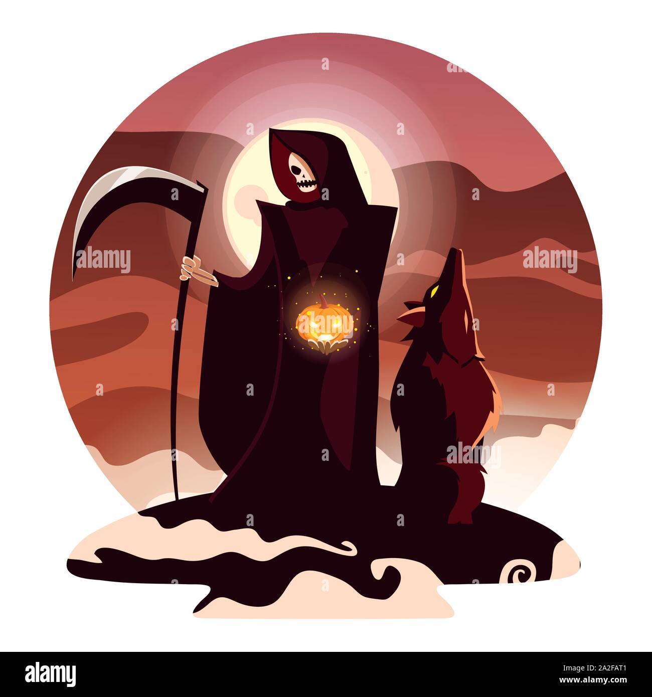the death and werewolf design, Halloween holiday horror scary ...