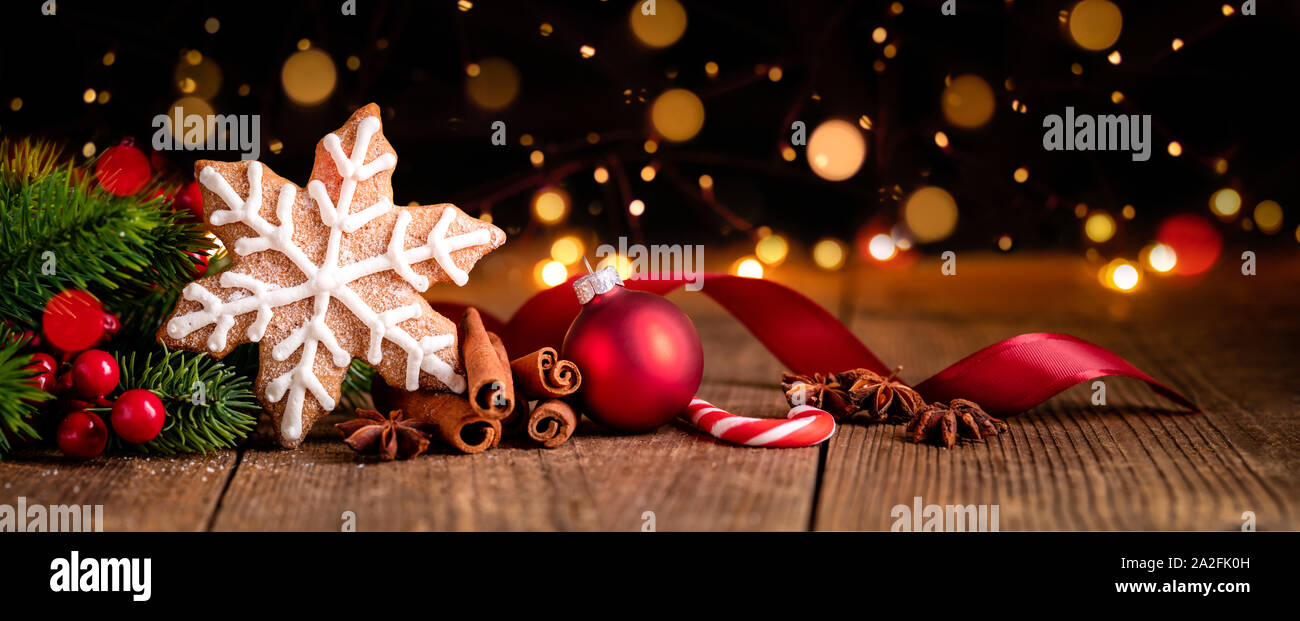 Christmas cookies and biscuits festive background Stock Photo