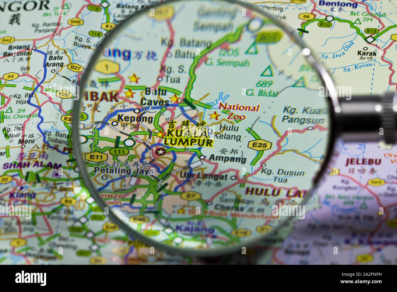 Tourism Map Of Malaysia With Magnifying Glass Stock Photo Alamy