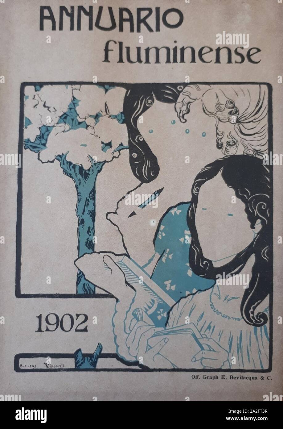 EliseuVisconti-A854-Três figuras femininas – Prova para a capa do Annuário Fluminense 1902 (4). Stock Photo