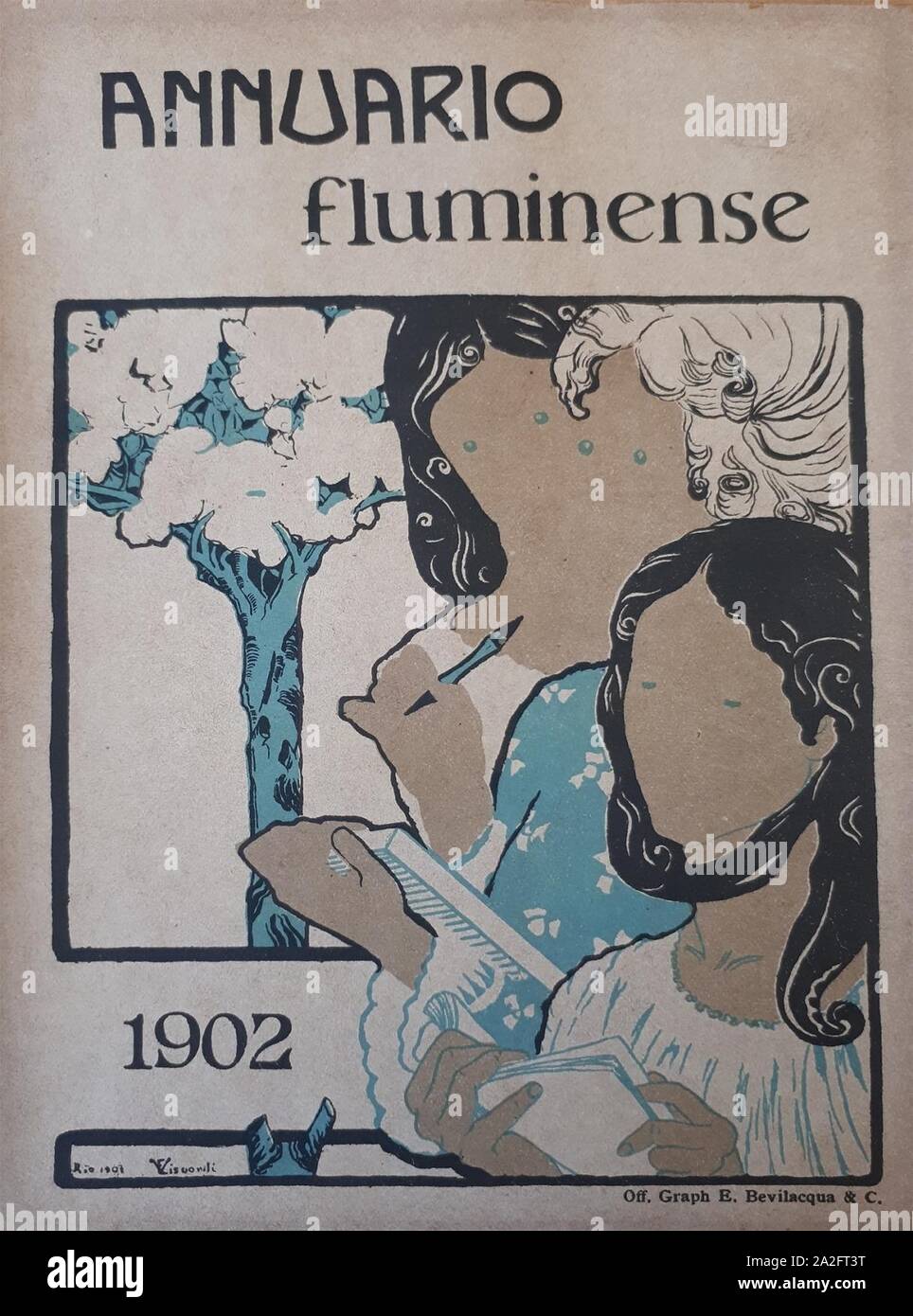 EliseuVisconti-A853-Três figuras femininas – Prova para a capa do Annuário Fluminense 1902 (3). Stock Photo