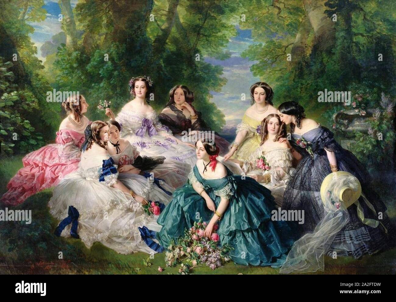 Empress Eugenie surrounded by her court ladies print by Franz Xaver  Winterhalter