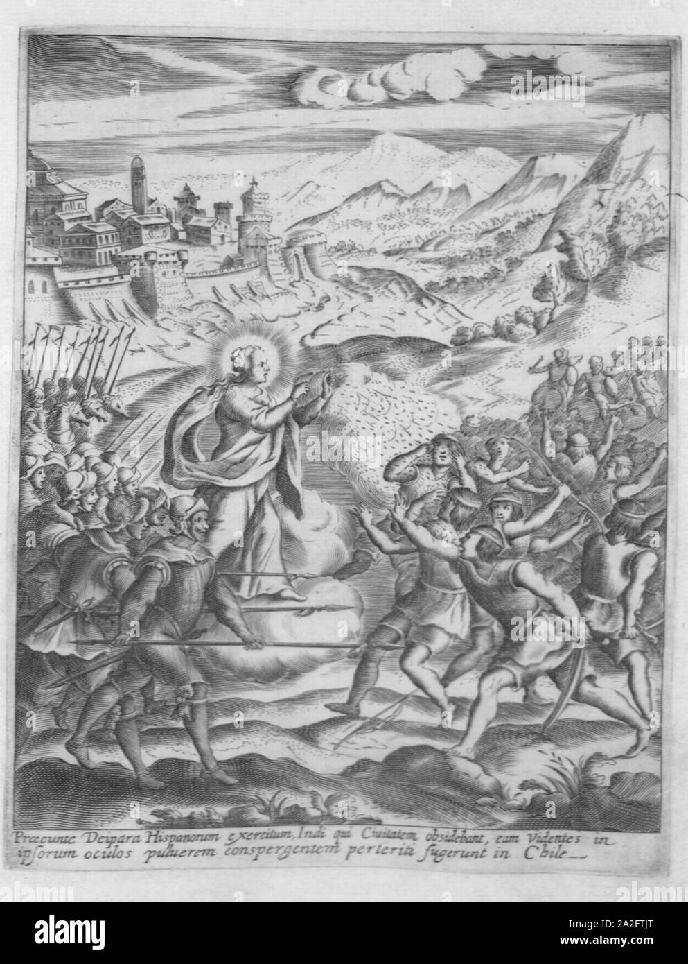 Enfrentamiento entre españoles e indígenas hacia 1640. Stock Photo