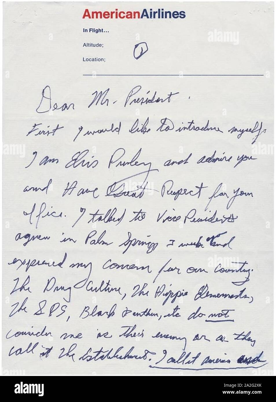 Elvis Letter to Nixon R-013 - Page 1 of 6. Stock Photo