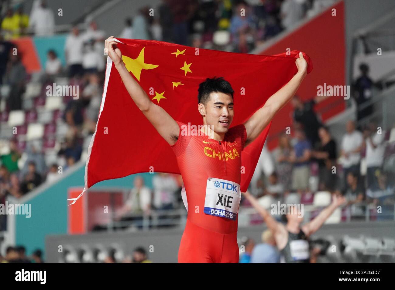 Doha, Qatar. 2nd Oct, 2019. Xie Wenjun of China celebrates after the ...