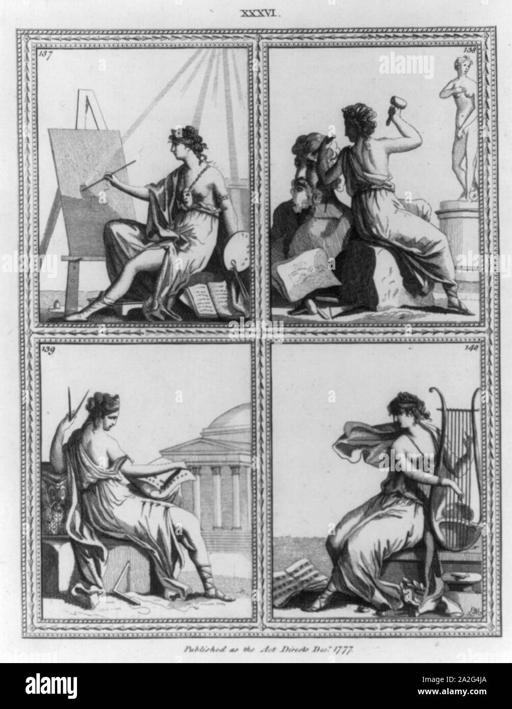 Emblematical female figures engaged in the arts of painting, sculpture