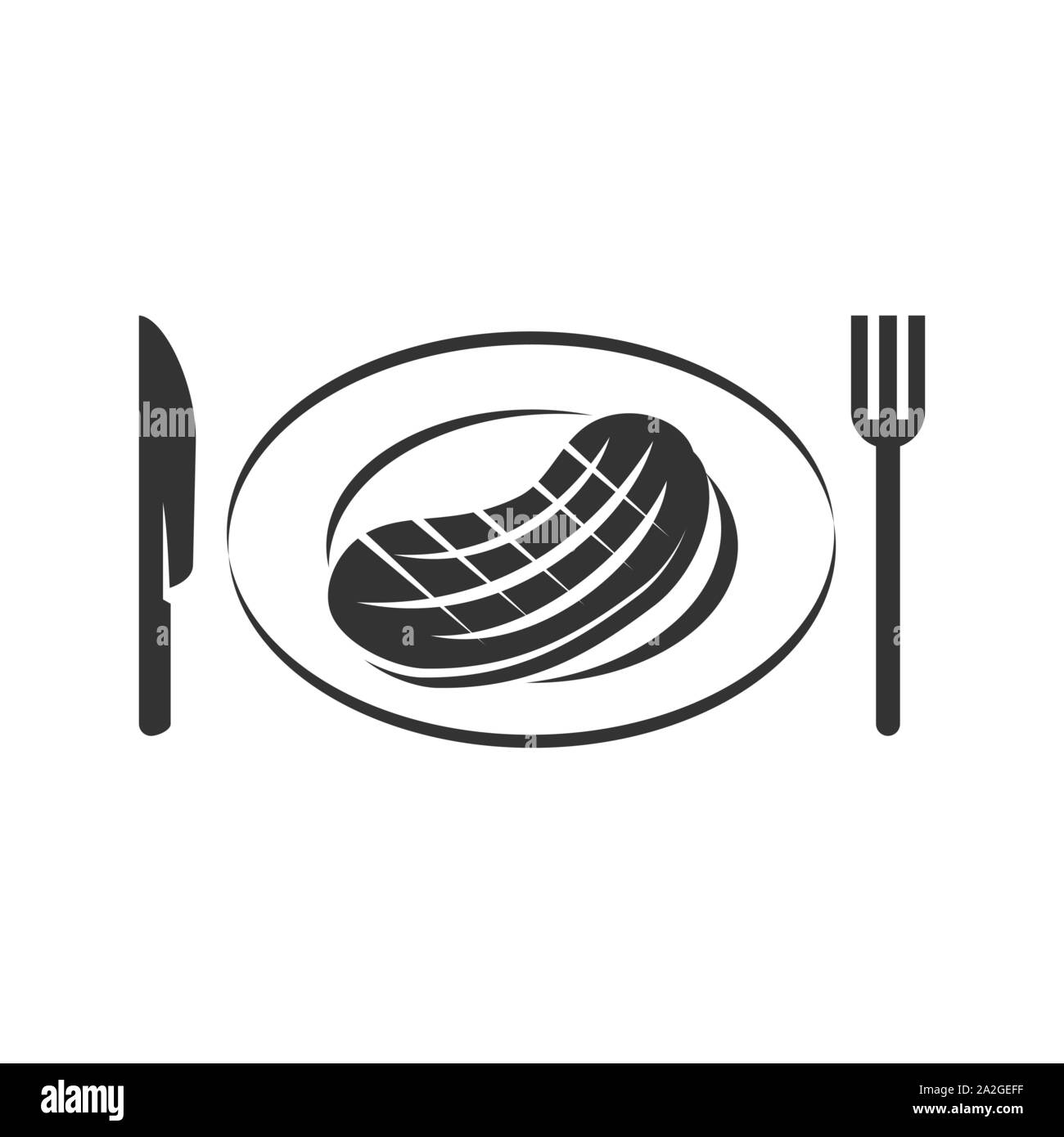 Barbecue beef knife fork logo template vector badge Design Stock Vector