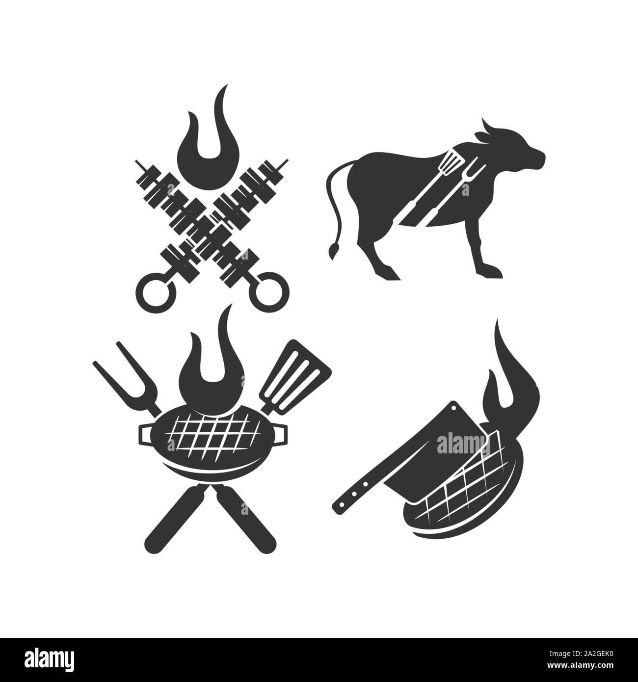 Barbecue grill beef Spatula logo template vector badge Design set Stock ...