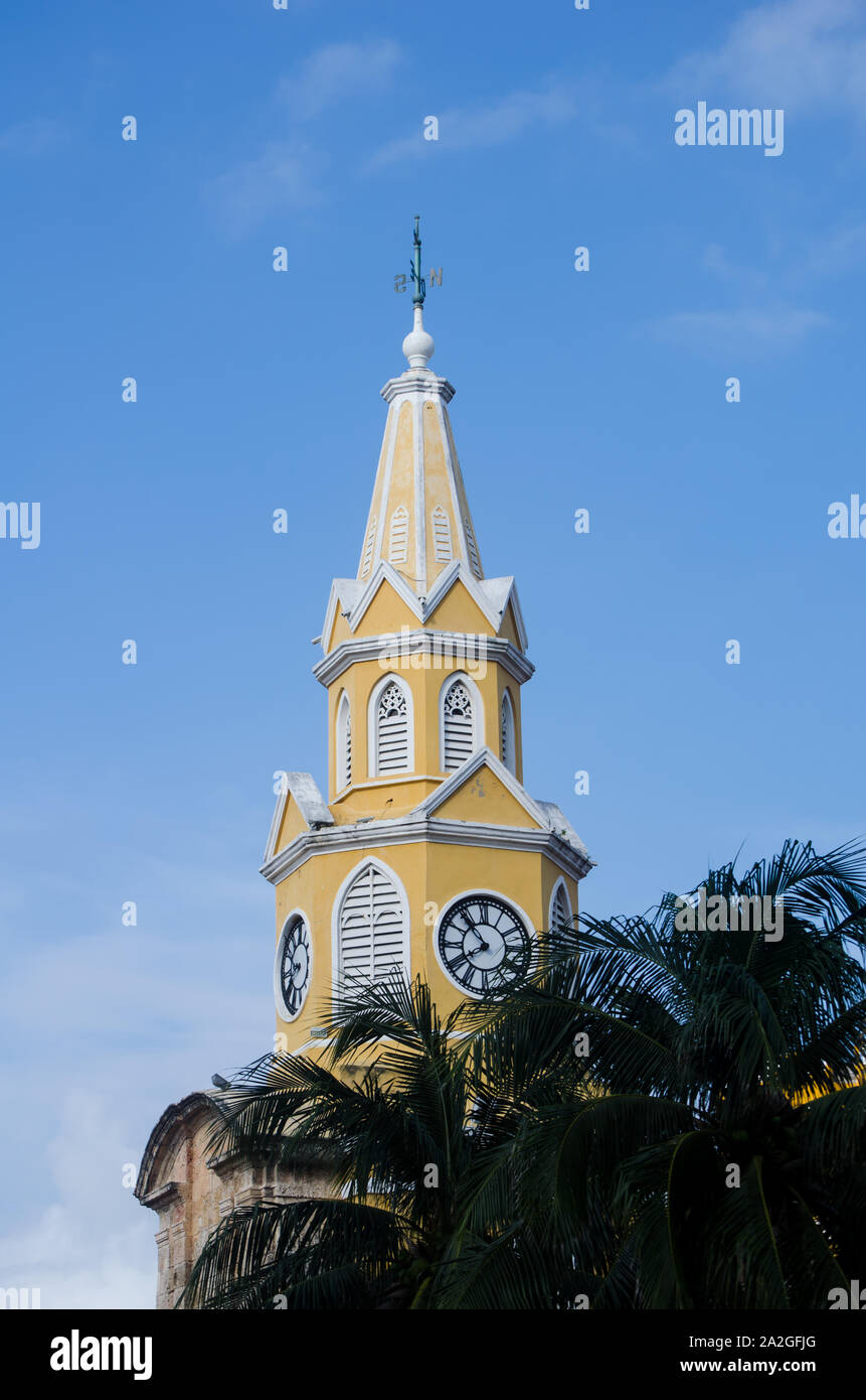 The famous Clock Tower at the entrance to the Walled City of Cartagena de Indias Stock Photo