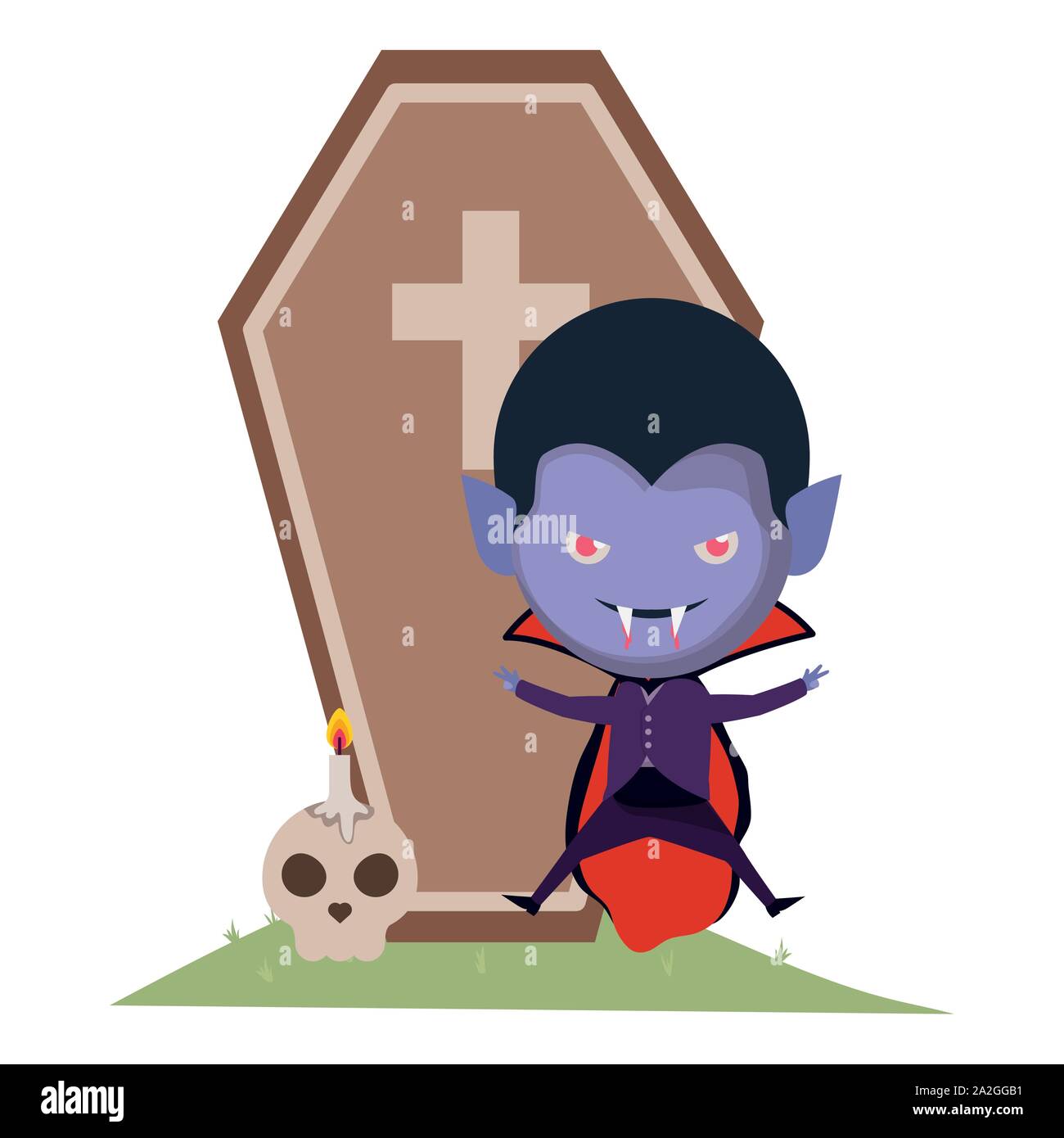 cute little boy with dracula costume and coffin Stock Vector Image ...