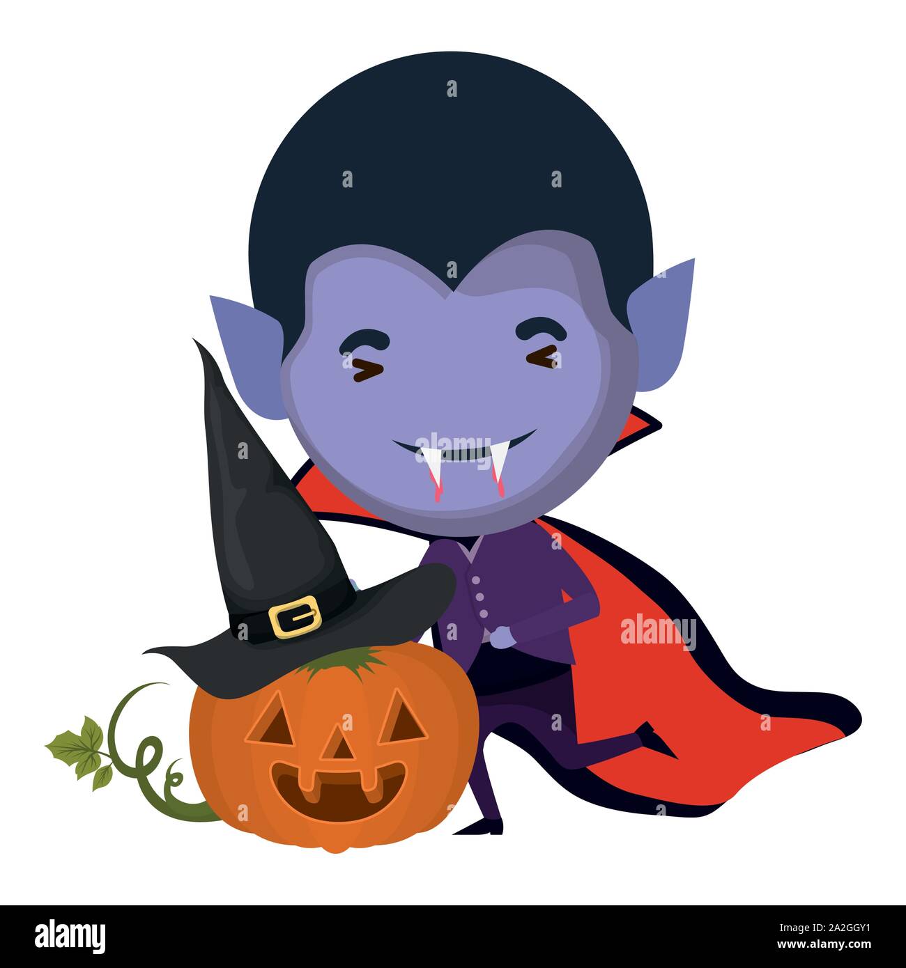 cute little boy with dracula costume and pumpkin Stock Vector Image ...