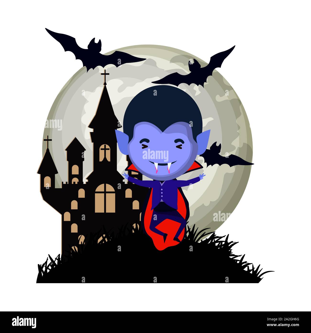 cute little boy with dracula costume in dark castle scene Stock Vector ...