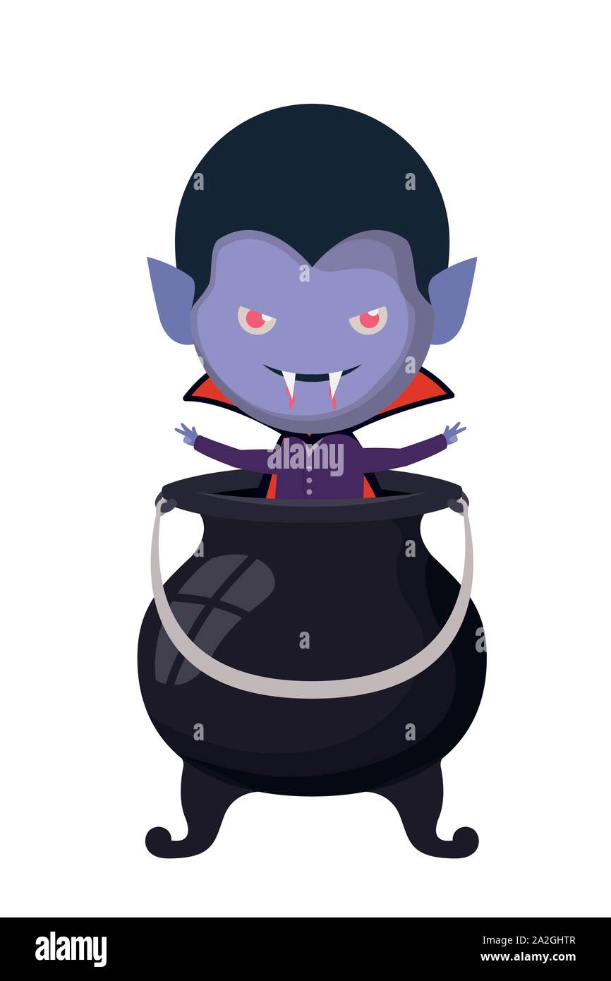 cute little boy with dracula costume and witch cauldron Stock Vector ...