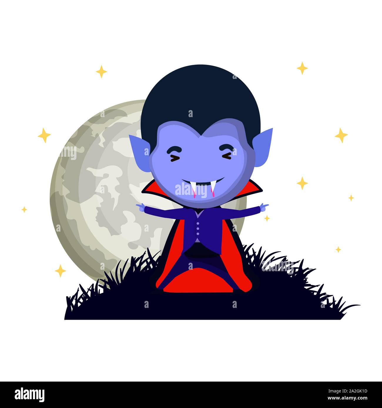 cute little boy with dracula costume in dark night scene Stock Vector ...