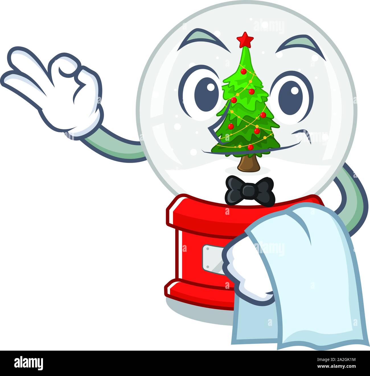 Waiter christmas snow globe isolated with character Stock Vector
