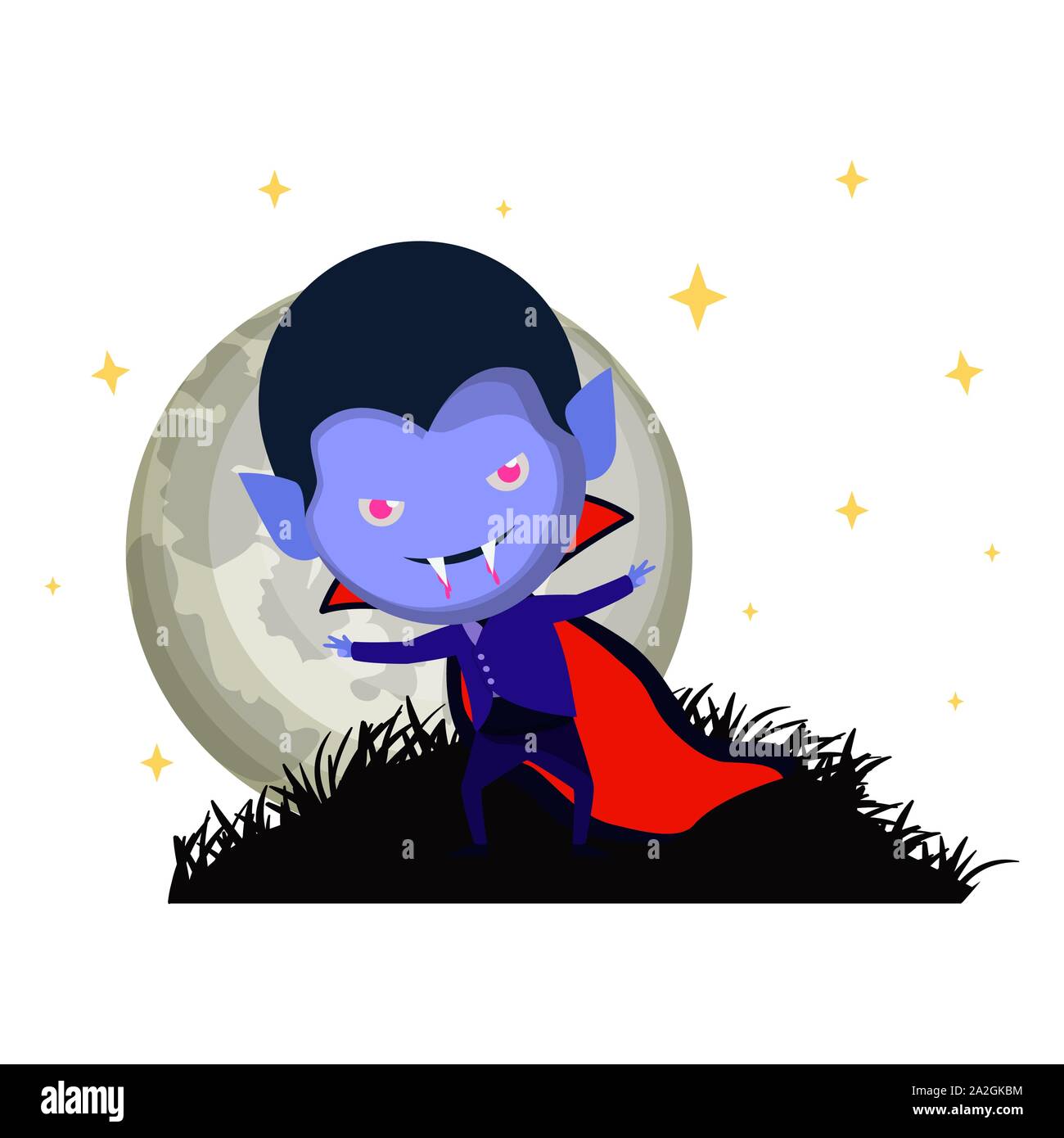 cute little boy with dracula costume in dark night scene Stock Vector ...