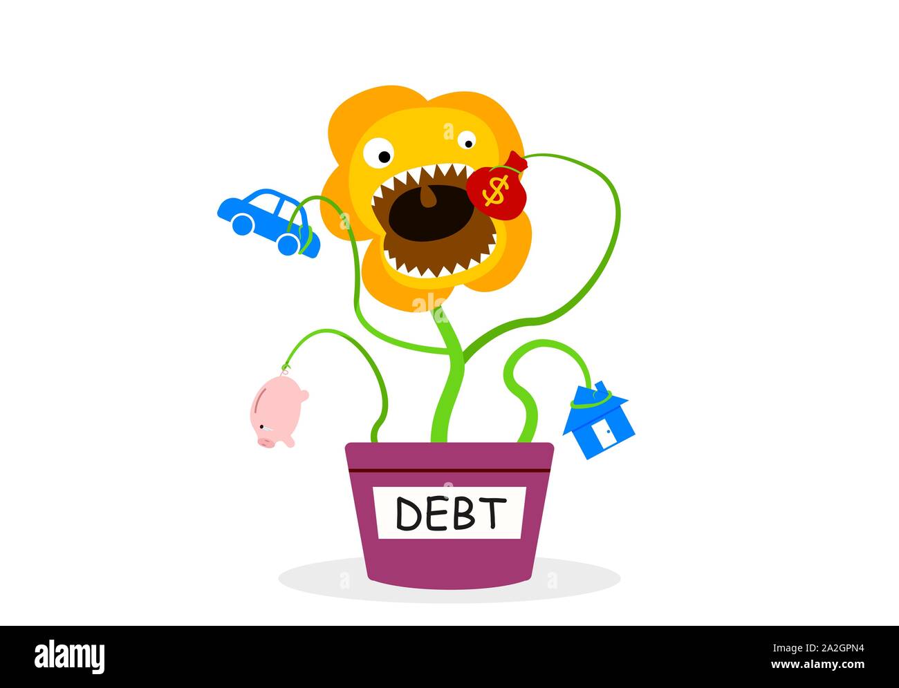 Debt Tree eatting your saving money and your asset, vector Stock Vector