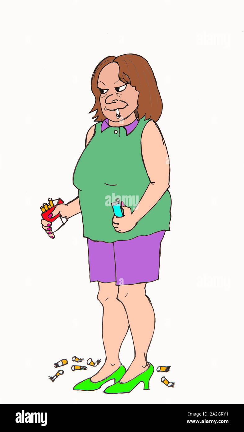 Chain smoker woman. Illustration Stock Photo Alamy