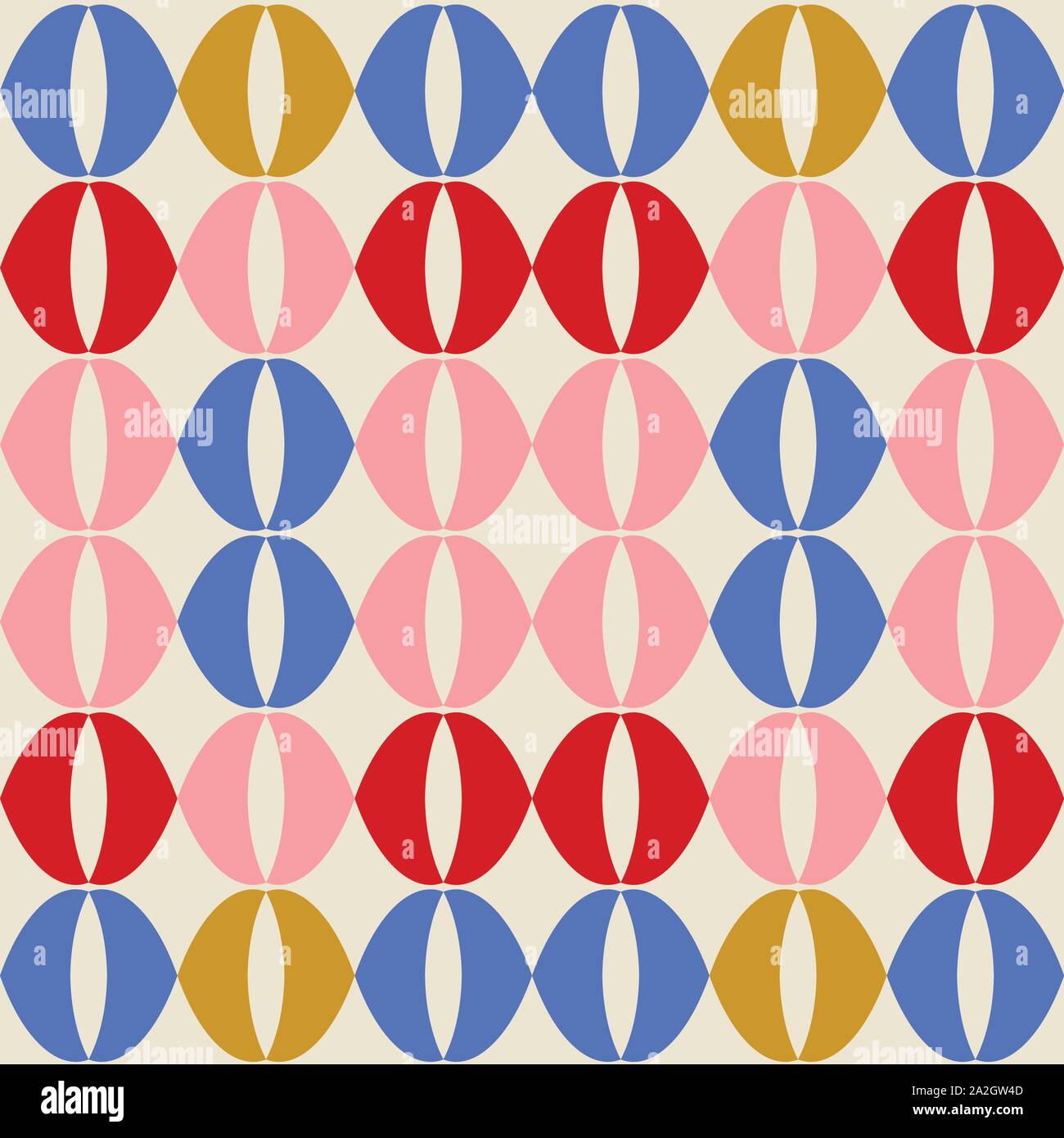 Abstract colourful curved shapes in a seamless repeat vector pattern. A bright geometric repeat design background. Stock Vector