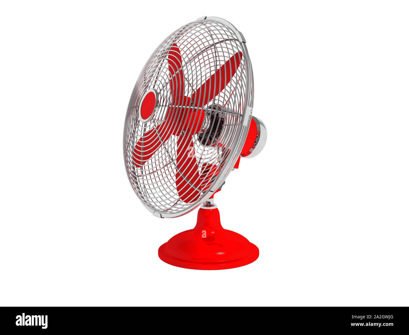 Modern red fan on the table to cool the room on the right 3d render not ...