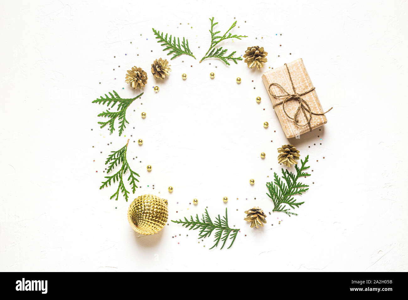 Christmas composition. Flat lay, top view, mockup. Stock Photo