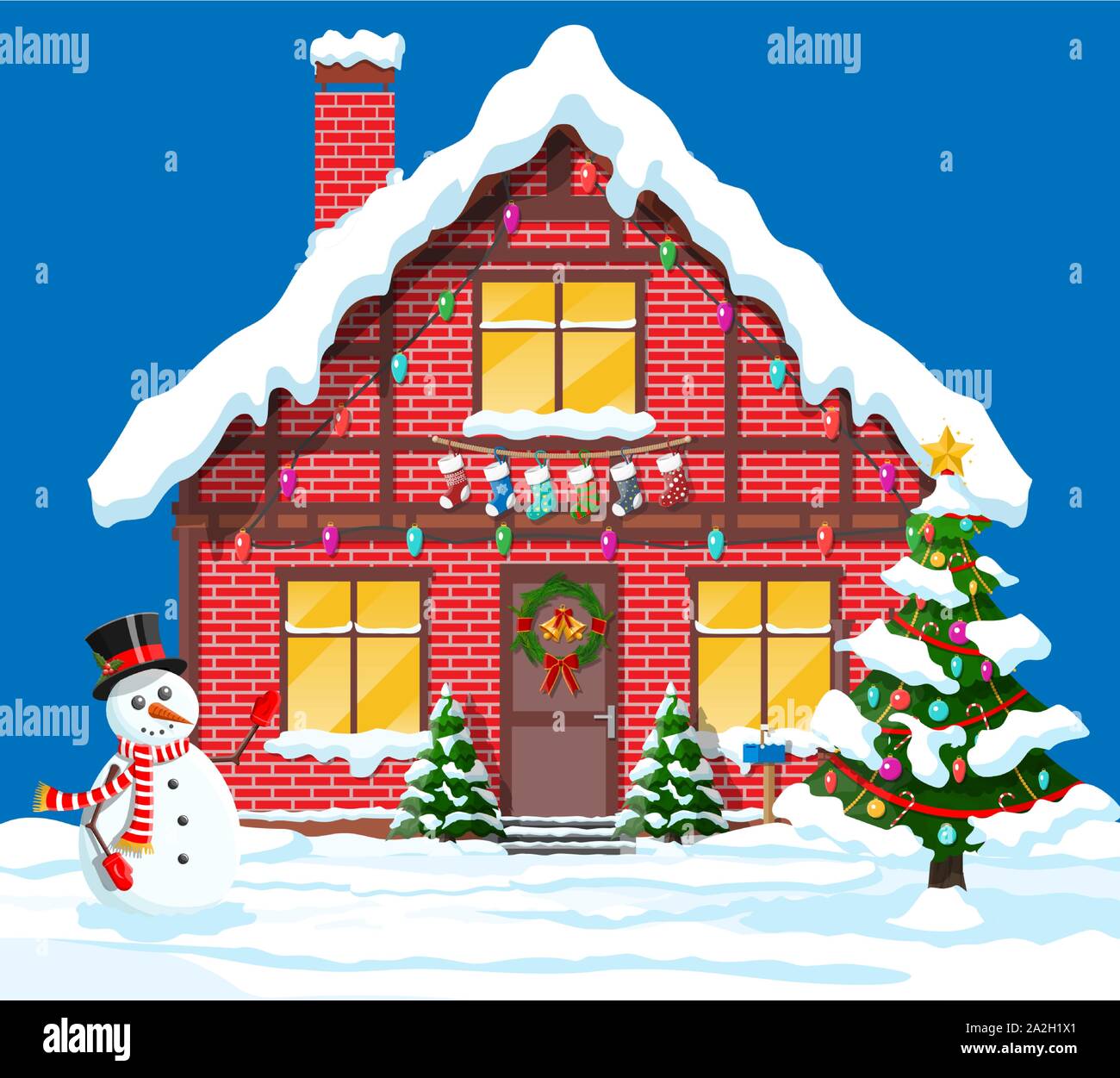 Suburban house covered snow Stock Vector Image & Art - Alamy