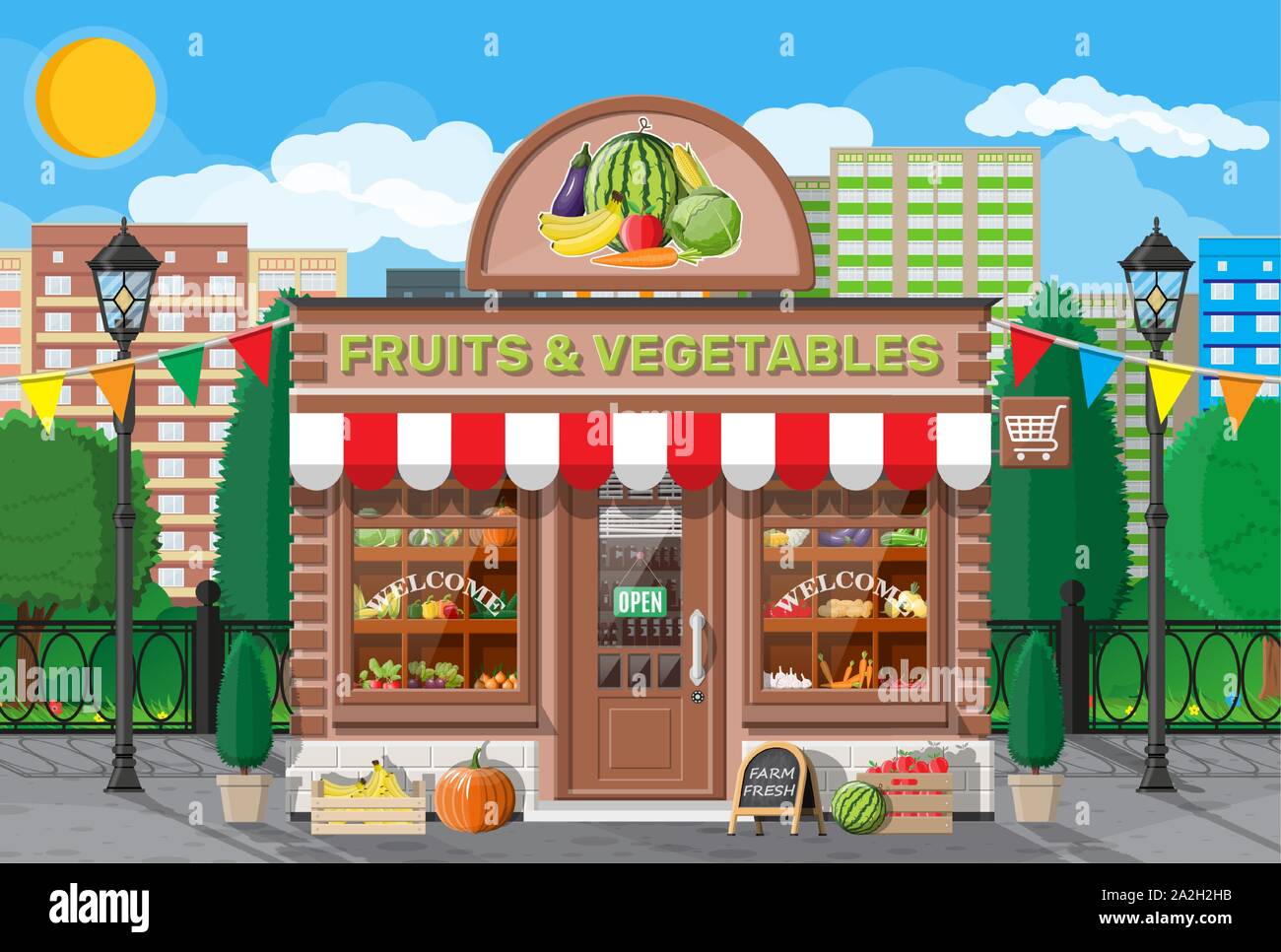 Street shop building. Fruit and vegetable store Stock Vector Image & Art - Alamy Street shop building. Fruit and vegetable store Stock Vector Image & Art - Alamy