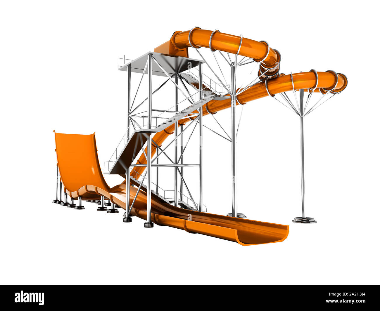 Modern orange water attraction on the beach isolated 3d render on white