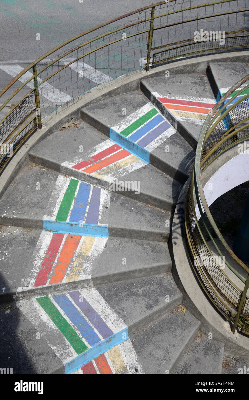 Urban Spiral Staircase with Colourful Geometric Design Arles Provence France Stock Photo
