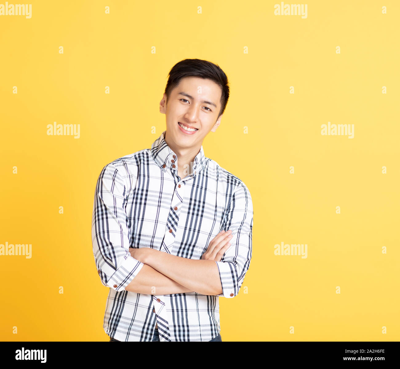 close up handsome young man smiling Stock Photo
