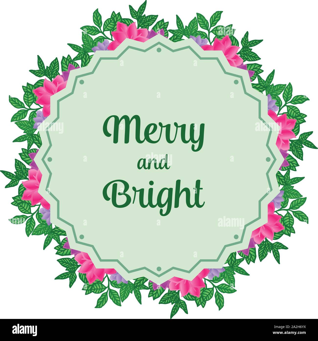 Lettering text of merry and bright, with wallpaper of colorful flower