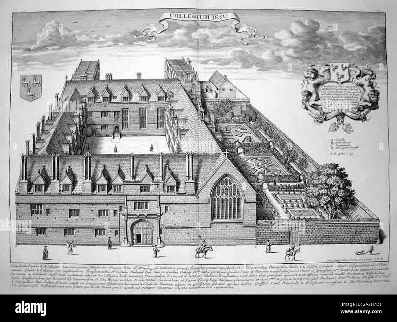 Engraving Jesus College 1675 Stock Photo - Alamy