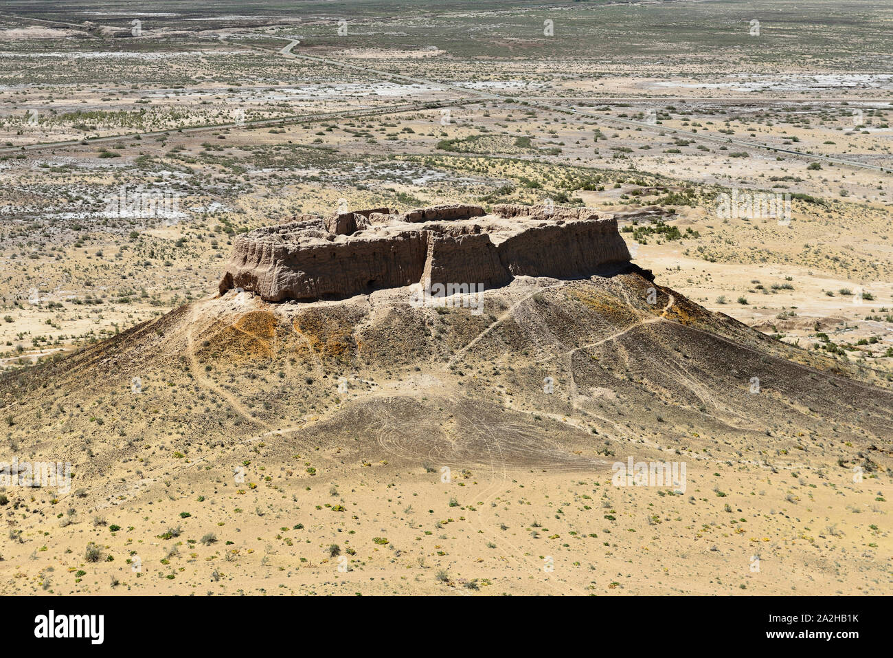 The largest ruins castles of ancient Khorezm – Ayaz - Kala, II century AD – a heyday of the Kushan Empire, Uzbekistan. Stock Photo