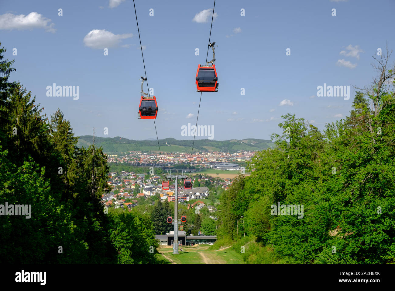 Maribor Slovenia May 2 2019 Red Cabins Of The Pohorska